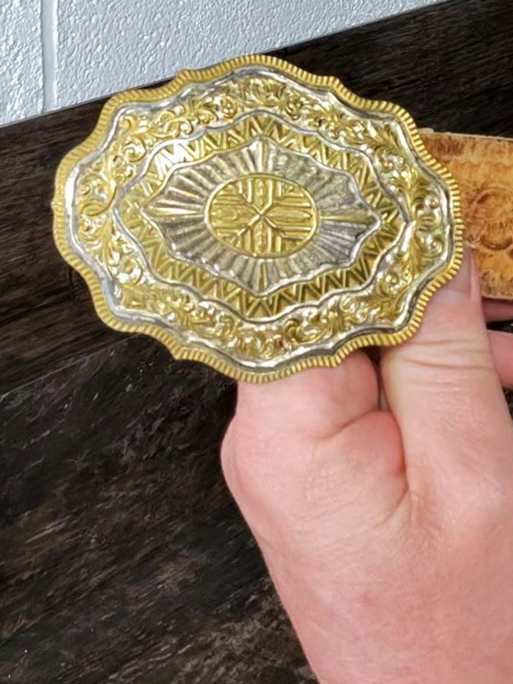 Crumrine Gold and Silver Decorative Western Belt Buckle - Men Accessories